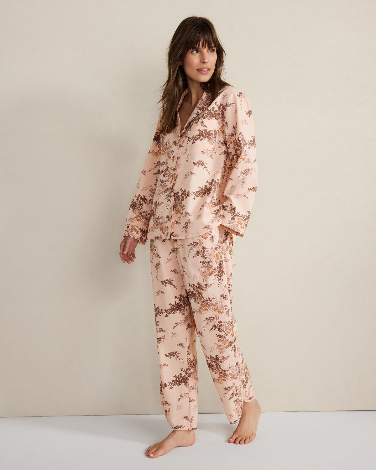 ORGANIC COTTON POPLIN PAINTED ROSE CURVED HEM PAJAMA PANTS | Talbots