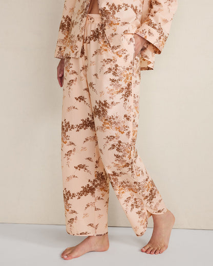 ORGANIC COTTON POPLIN PAINTED ROSE CURVED HEM PAJAMA PANTS | Talbots