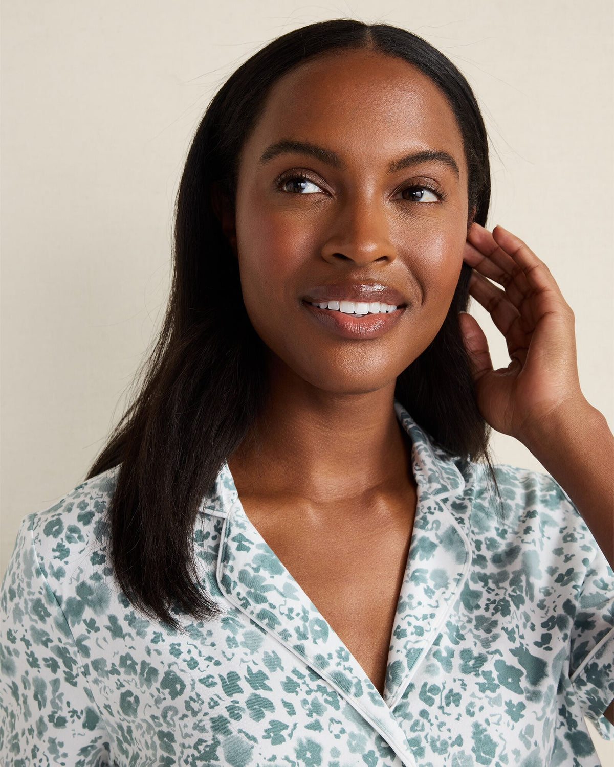 ORGANIC COTTON JERSEY BLURRED FLORAL PAJAMA TOP | Talbots