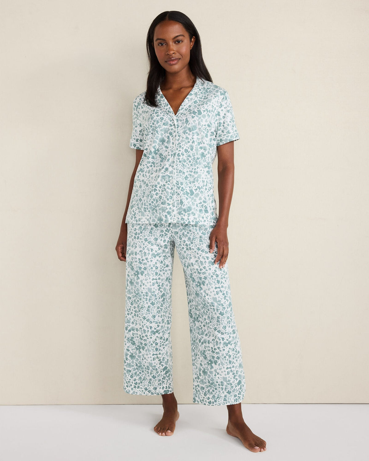 ORGANIC COTTON JERSEY BLURRED FLORAL PAJAMA TOP | Talbots