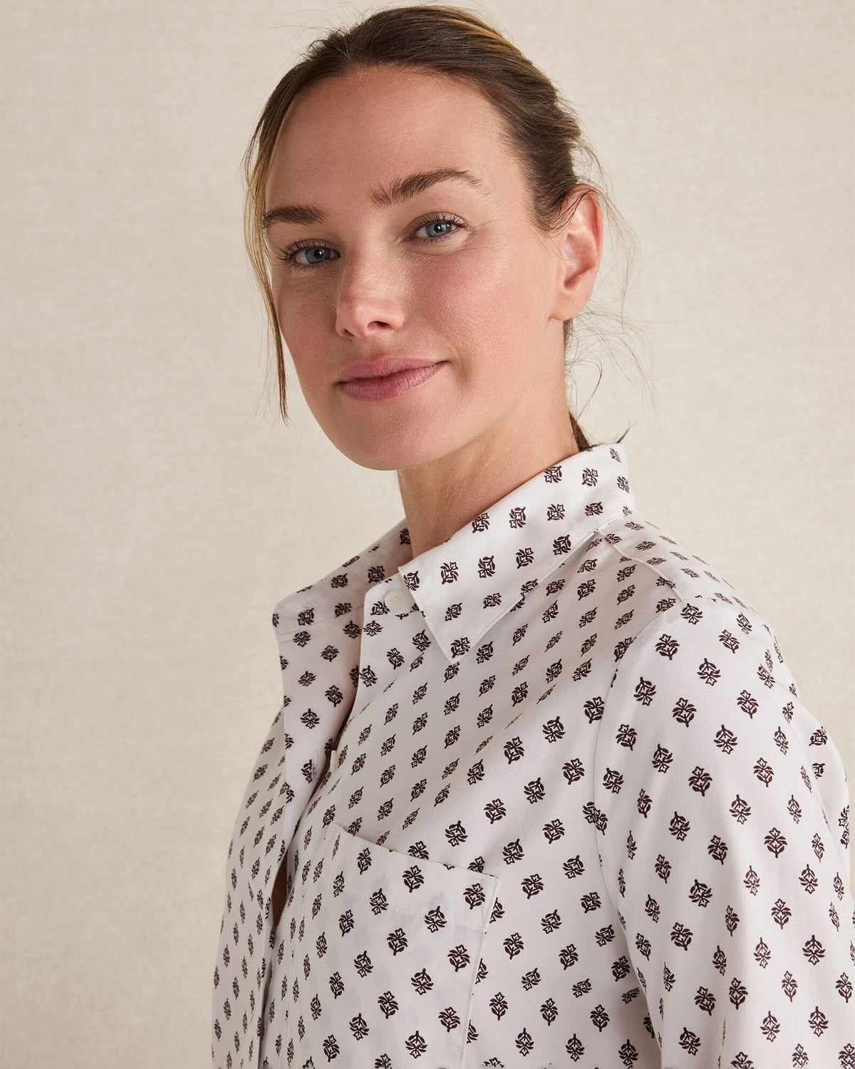 ORGANIC COTTON BLEND FLORAL TILE PAJAMA TOP | Talbots
