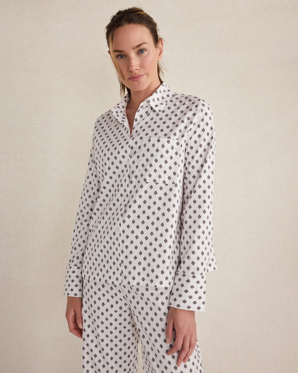ORGANIC COTTON BLEND FLORAL TILE PAJAMA TOP | Talbots