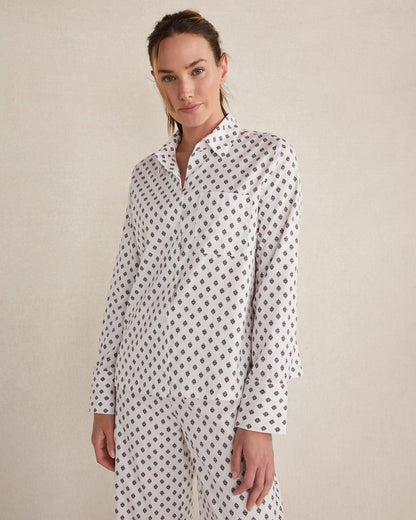 ORGANIC COTTON BLEND FLORAL TILE PAJAMA TOP | Talbots