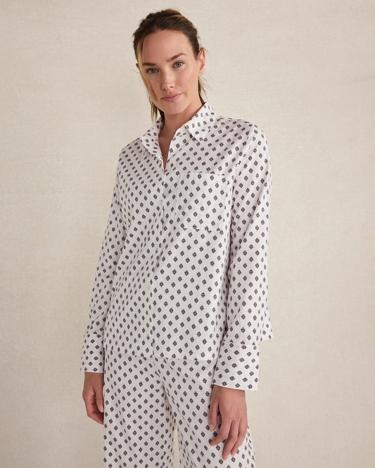 ORGANIC COTTON BLEND FLORAL TILE PAJAMA TOP | Talbots