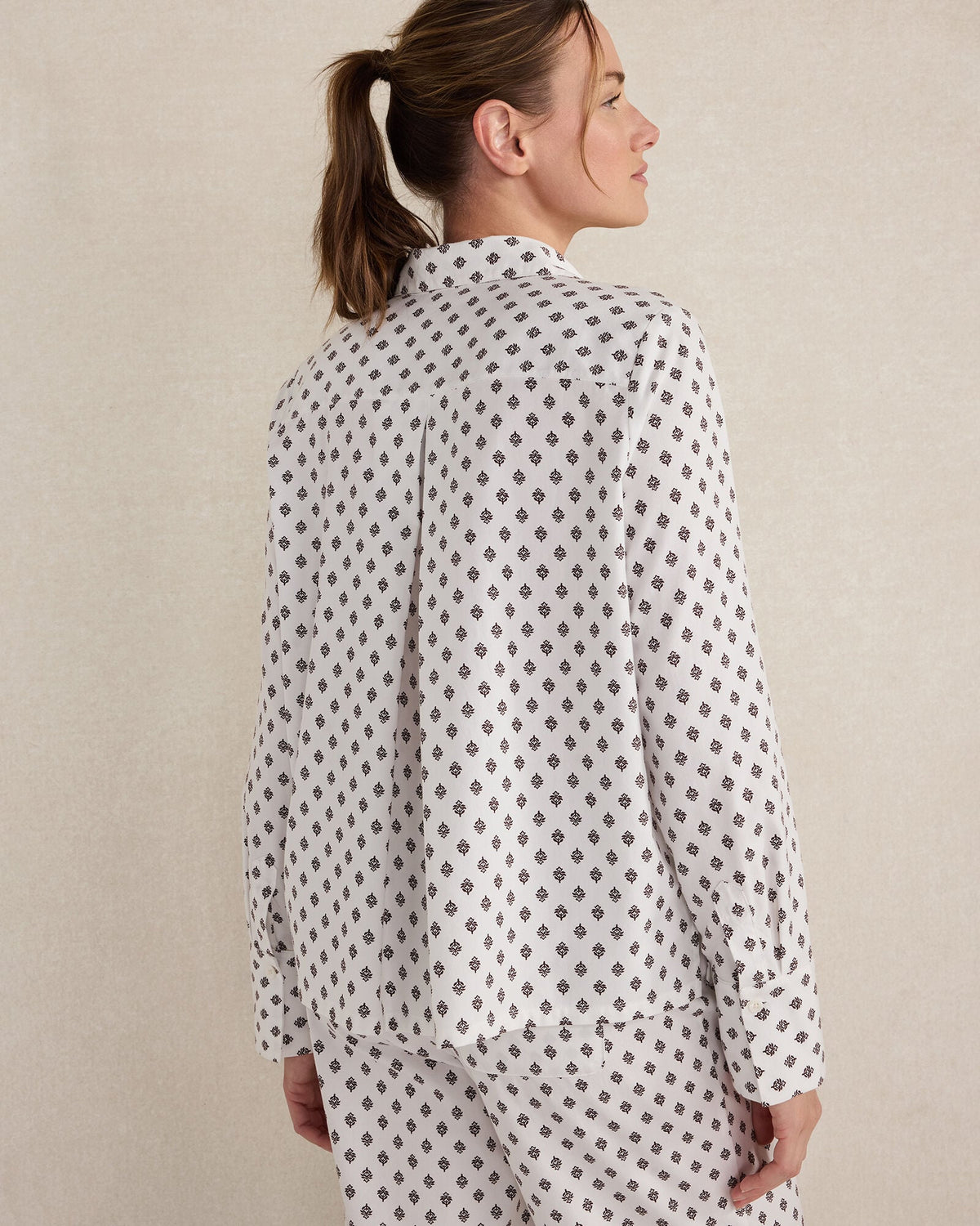 ORGANIC COTTON BLEND FLORAL TILE PAJAMA TOP | Talbots