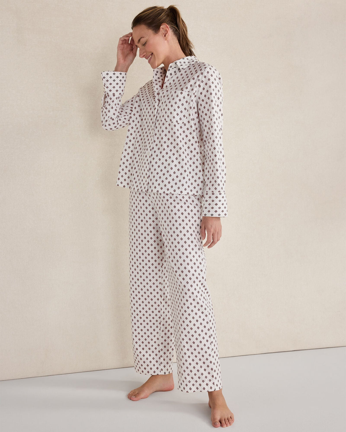 ORGANIC COTTON BLEND FLORAL TILE PAJAMA TOP | Talbots