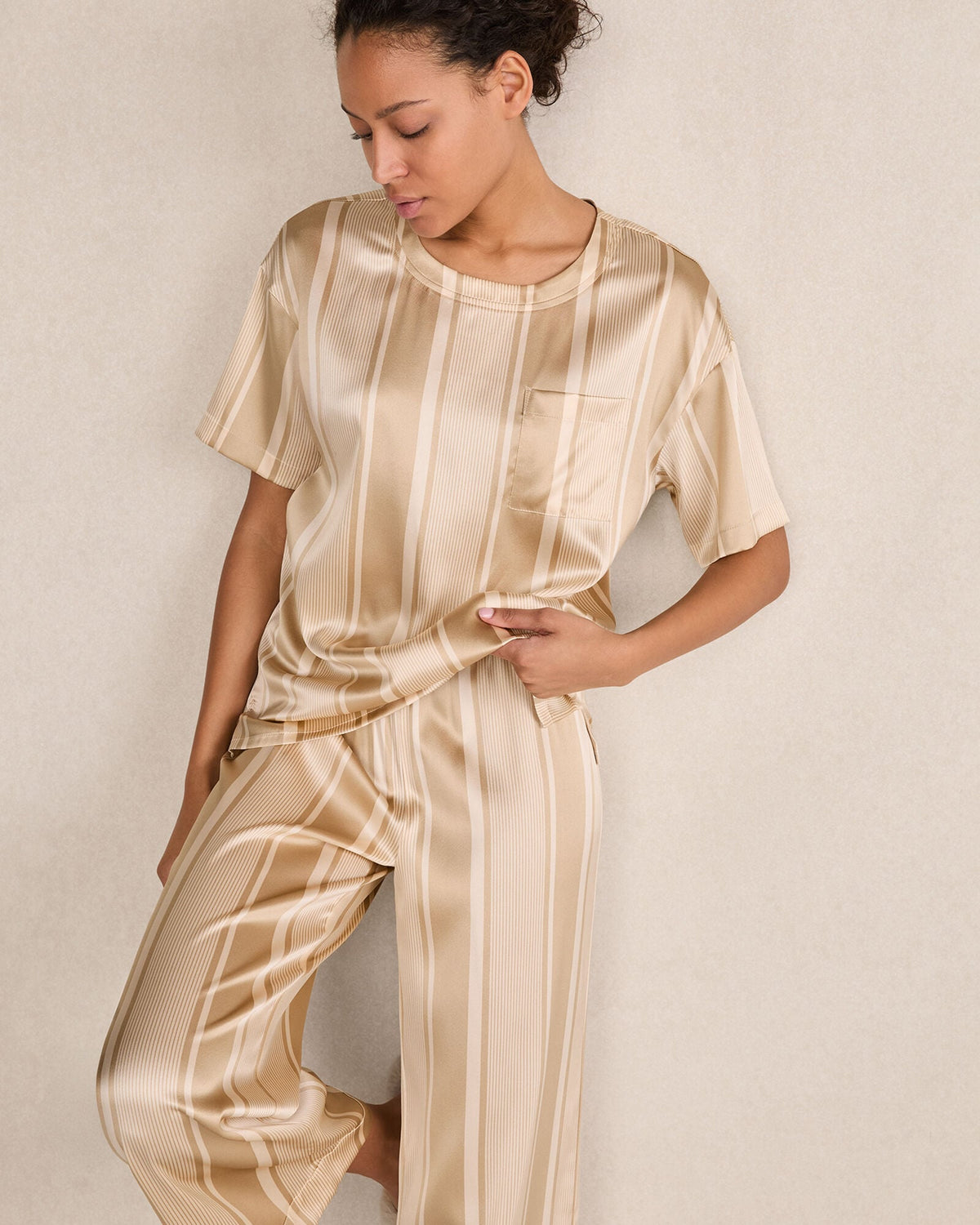 WASHABLE SILK STRIPE DROP SHOULDER TEE | Talbots