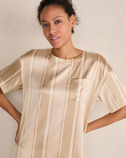 WASHABLE SILK STRIPE DROP SHOULDER TEE | Talbots
