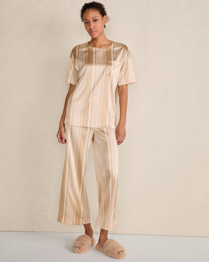 WASHABLE SILK STRIPE DROP SHOULDER TEE | Talbots