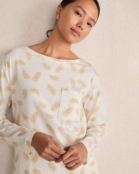 ORGANIC COTTON JERSEY FEATHER PRINT PAJAMA SHIRT | Talbots