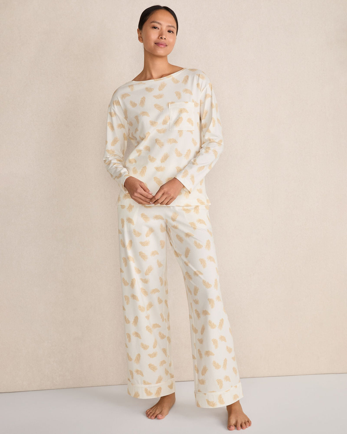ORGANIC COTTON JERSEY FEATHER PRINT PAJAMA PANTS | Talbots