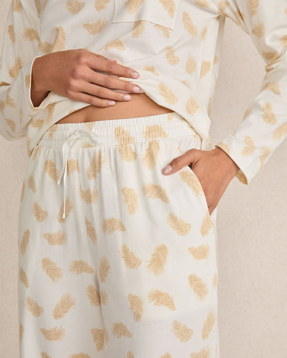 ORGANIC COTTON JERSEY FEATHER PRINT PAJAMA PANTS | Talbots