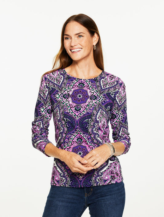 LONG SLEEVE CREWNECK TEE - DIAMOND MEDALLION | Talbots
