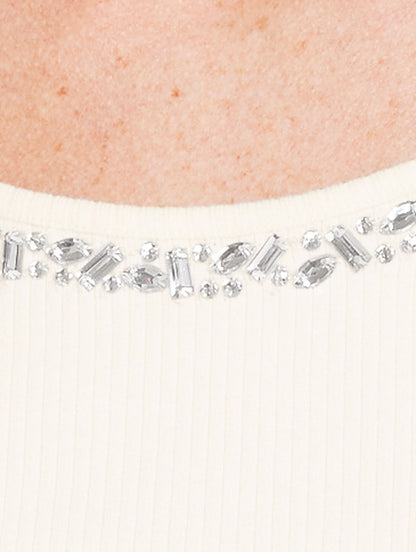 EMBELLISHED RIBBED SCOOP NECK TEE | Talbots