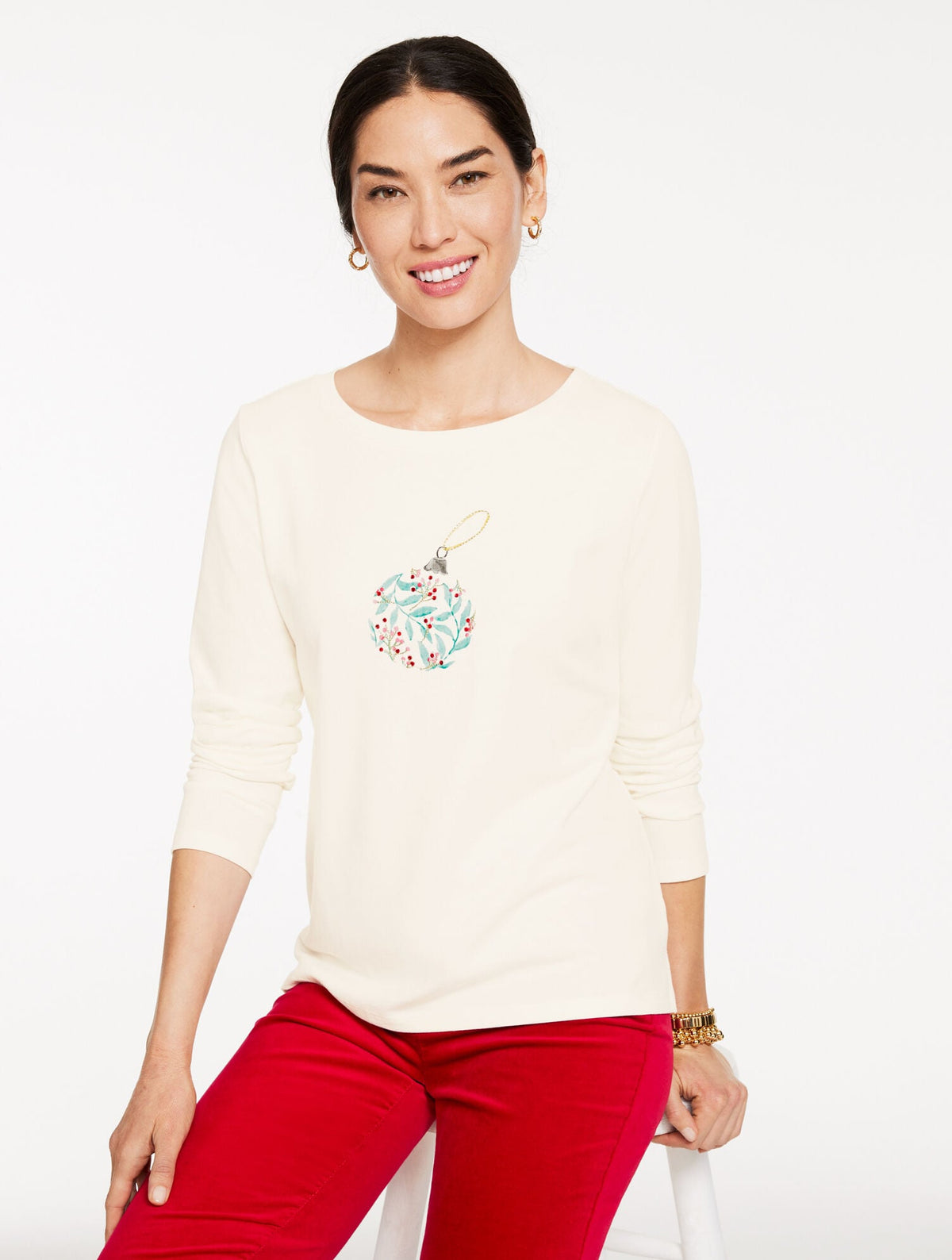 ORNAMENT LONG SLEEVE CREWNECK TEE | Talbots