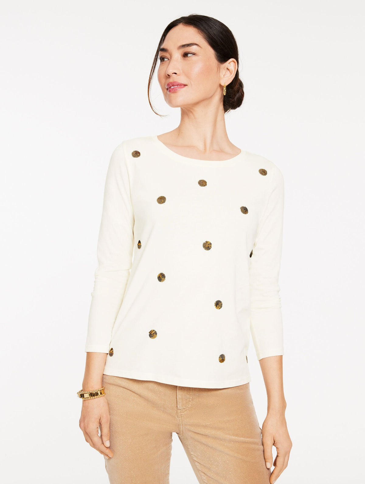 LONG SLEEVE CREWNECK TEE - SEQUIN DOT | Talbots