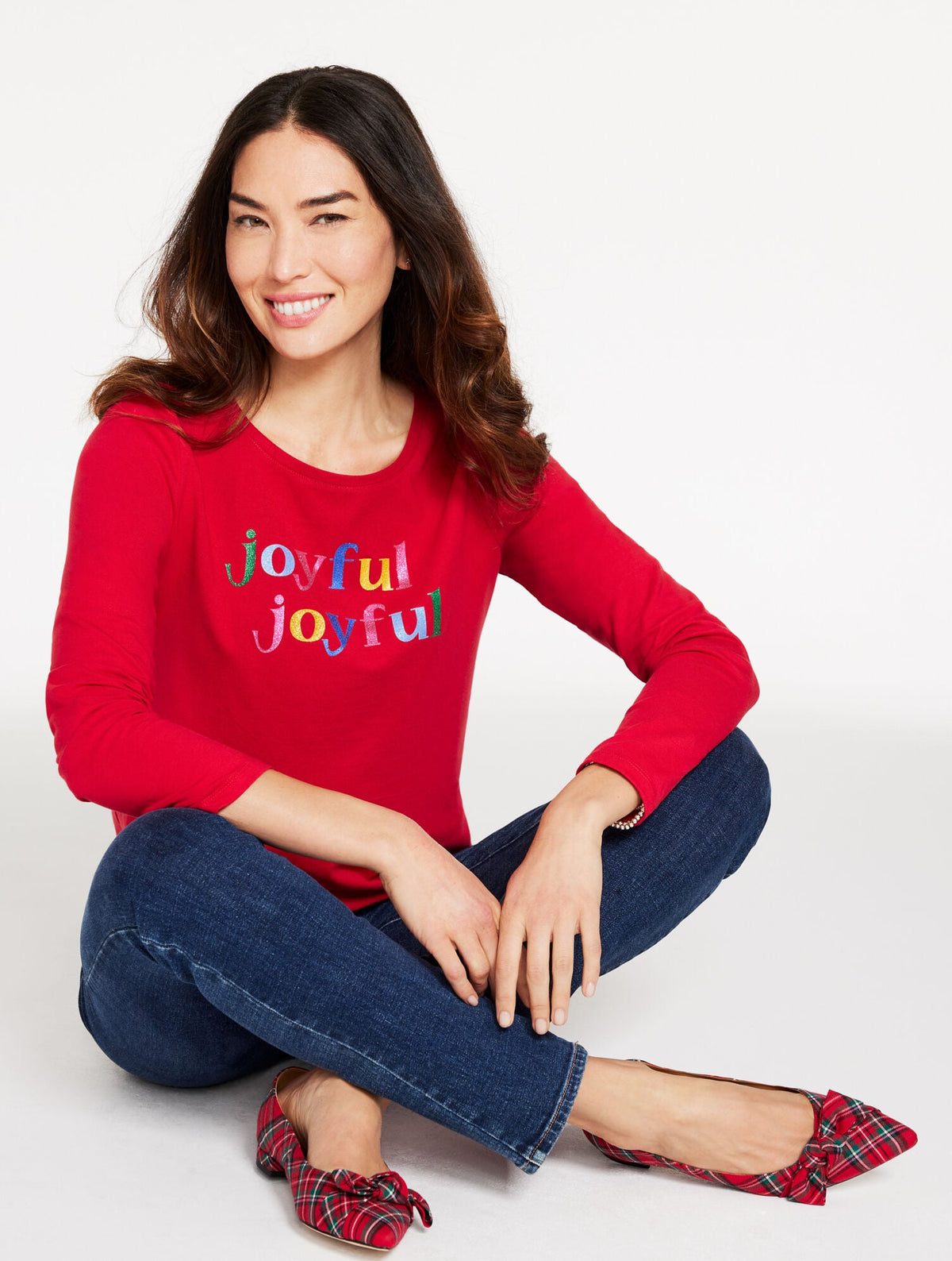 LONG SLEEVE CREWNECK TEE - JOYFUL | Talbots