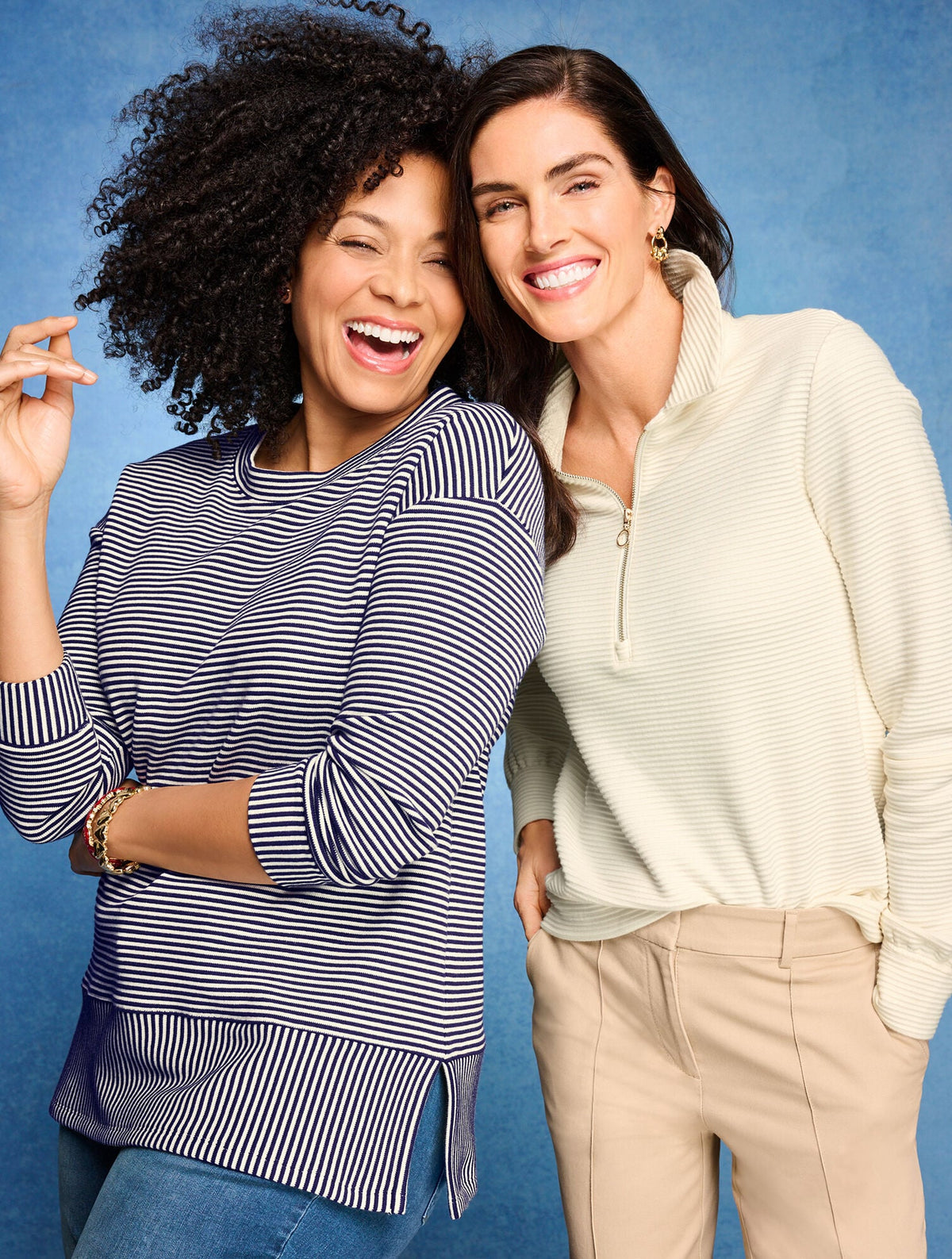 OTTOMAN KNIT CREWNECK TUNIC PULLOVER - SOLEIL STRIPE | Talbots
