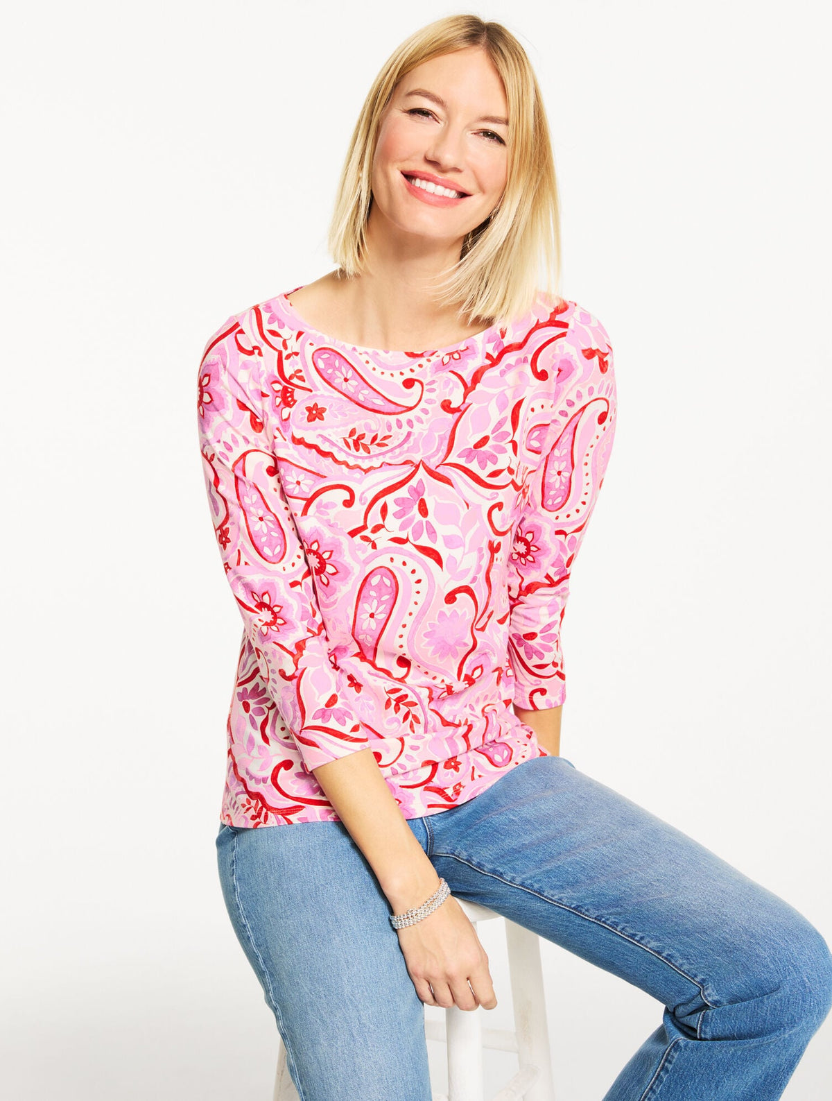 BATEAU NECK TEE - PRANCING PAISLEY | Talbots