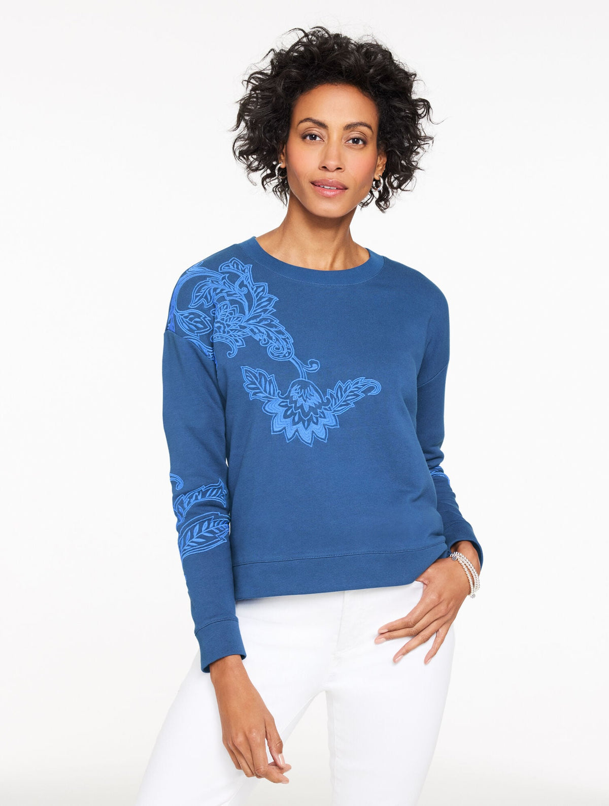 EMBROIDERED FRENCH TERRY SWEATSHIRT | Talbots