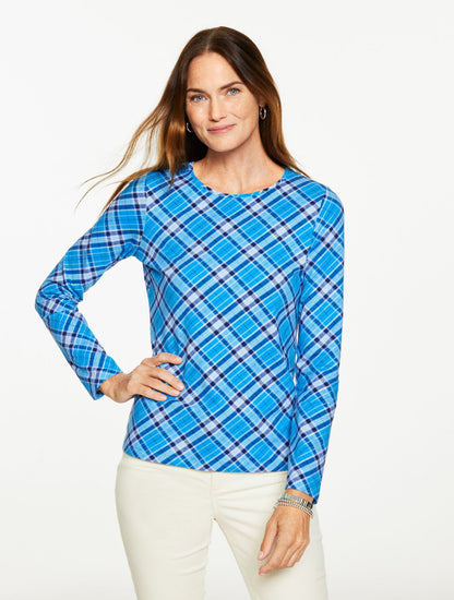 LONG SLEEVE CREWNECK TEE - TINSEL PLAID | Talbots