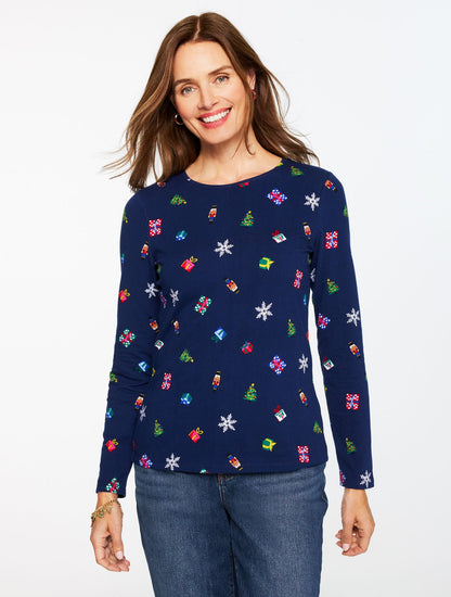 LONG SLEEVE CREWNECK TEE - TOSSED GIFTS | Talbots