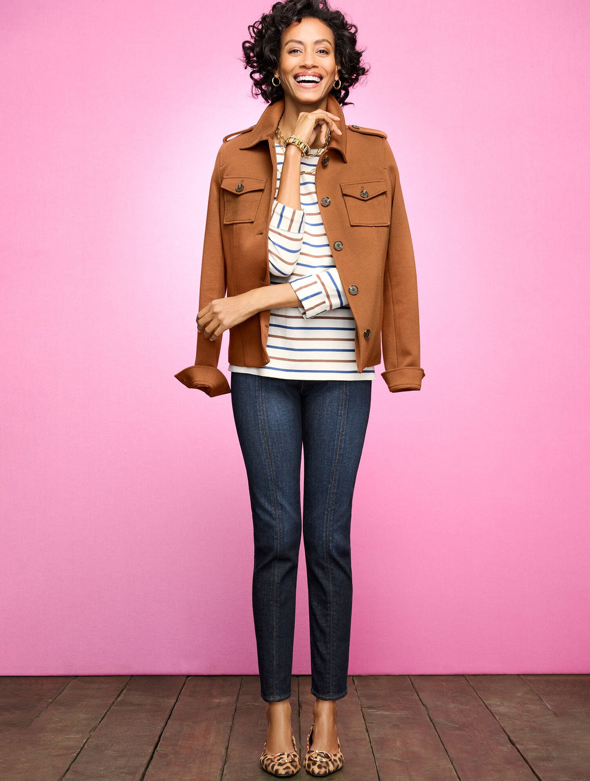 DROP SHOULDER CREWNECK TEE - GREENFIELD STRIPE - NAVY DUSK | Talbots