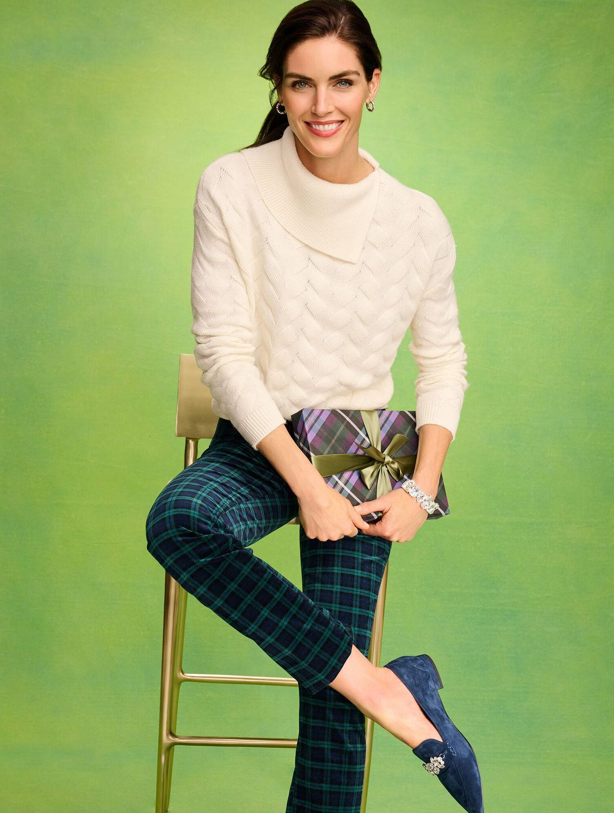 STRAIGHT LEG VELVETEEN PANTS - TRANQUIL TARTAN | Talbots