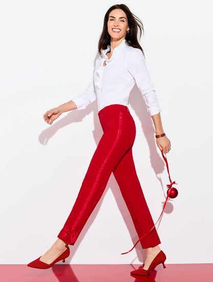 TALBOTS HAMPSHIRE LIGHTWEIGHT DOUBLE CLOTH STRAIGHT ANKLE PANTS - BOW | Talbots