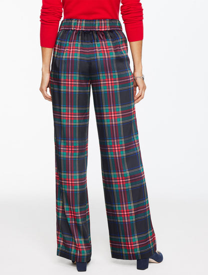 WIDE LEG PULL-ON PANTS - JOLLY TARTAN | Talbots