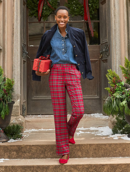 TALBOTS SOUTHAMPTON TAILORED STRETCH STRAIGHT LEG PANTS - CIDER PLAID | Talbots