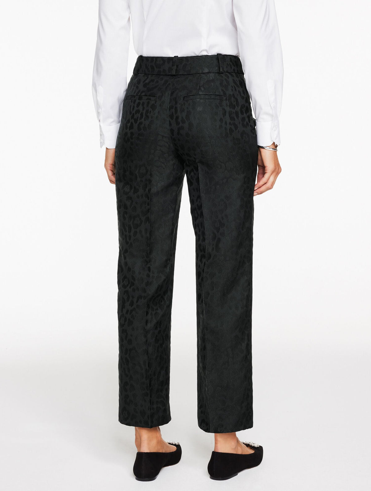 JACQUARD LEOPARD STRAIGHT ANKLE PANTS | Talbots