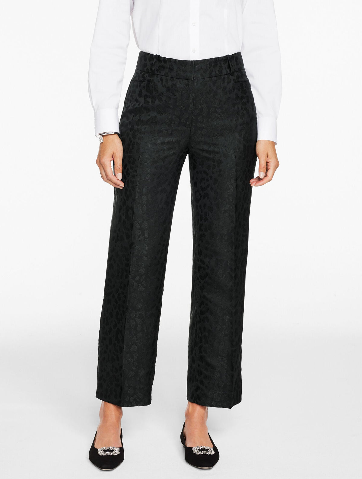 JACQUARD LEOPARD STRAIGHT ANKLE PANTS | Talbots