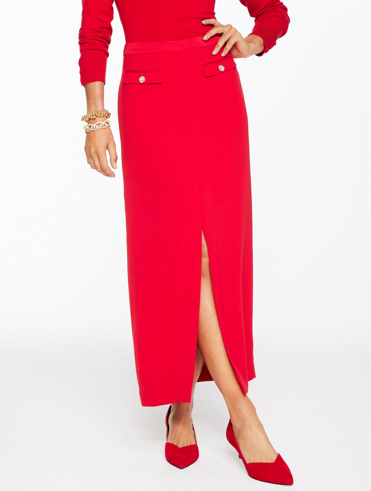 POLISHED CREPE TUXEDO MAXI SKIRT | Talbots