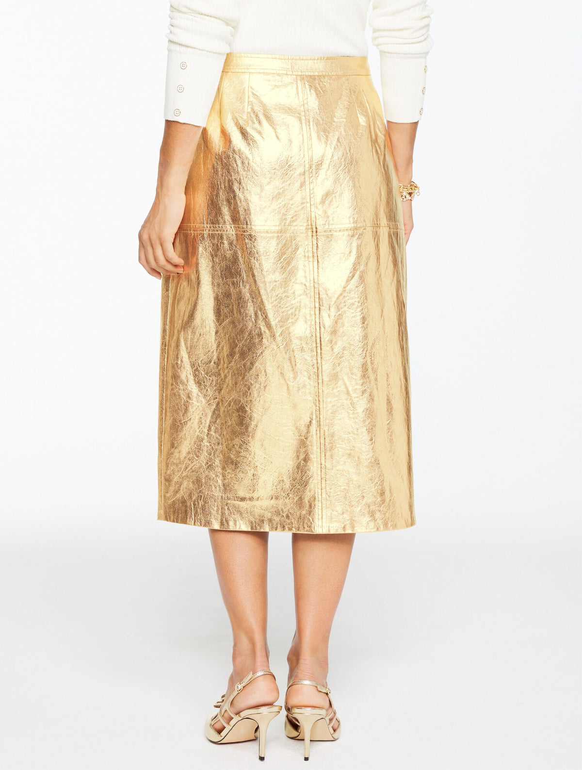 CRINKLE METALLIC FAUX LEATHER MIDI SKIRT | Talbots