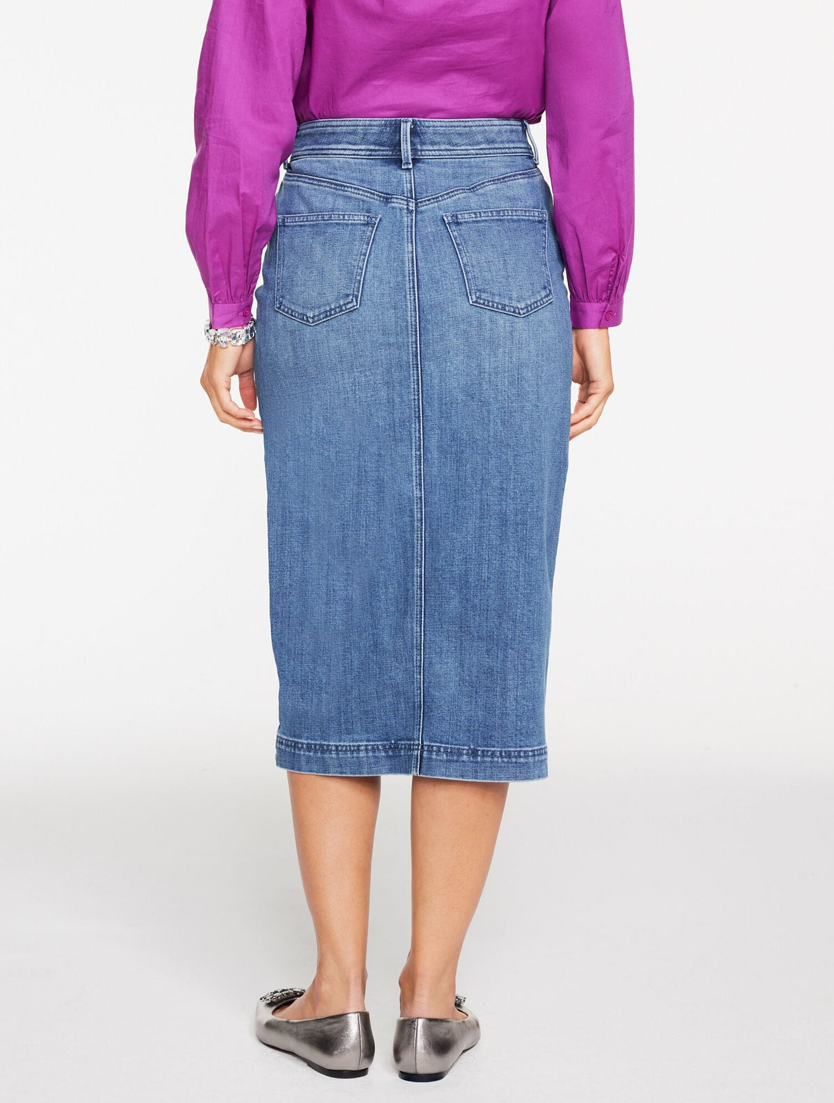 EMBELLISHED DENIM MIDI SKIRT | Talbots
