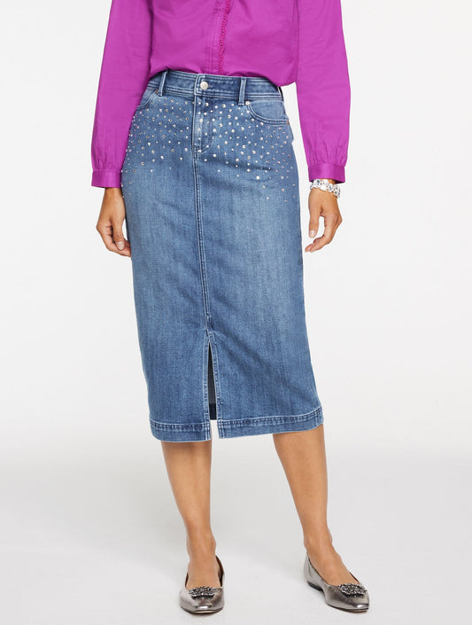 EMBELLISHED DENIM MIDI SKIRT | Talbots