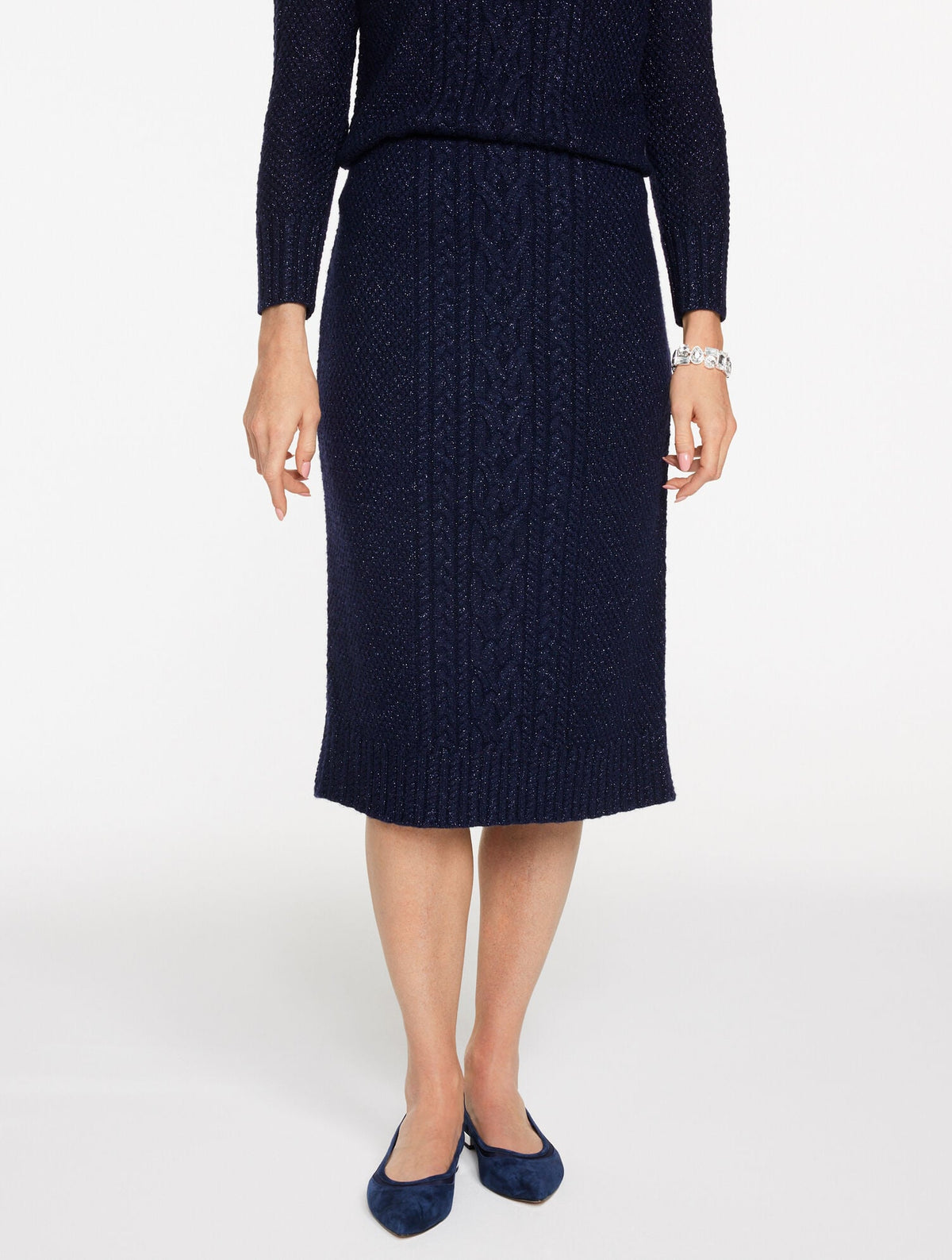 METALLIC MIXED CABLE MIDI SKIRT | Talbots