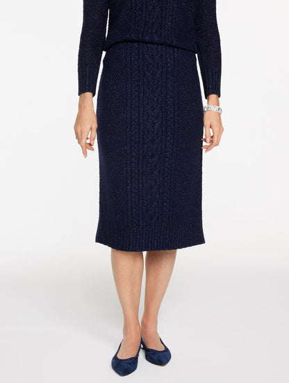 METALLIC MIXED CABLE MIDI SKIRT | Talbots