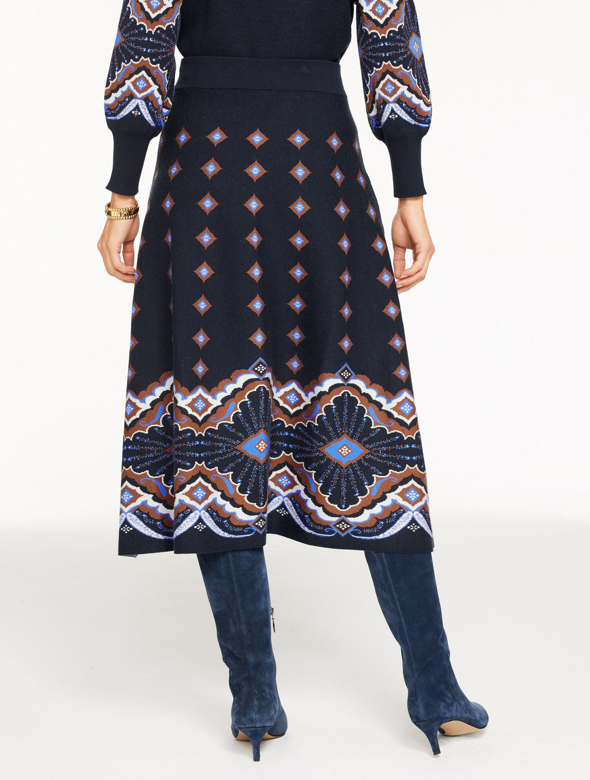 JACQUARD FIT & FLARE SKIRT - SCALLOP MEDALLION | Talbots