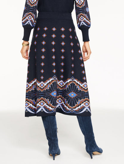 JACQUARD FIT & FLARE SKIRT - SCALLOP MEDALLION | Talbots