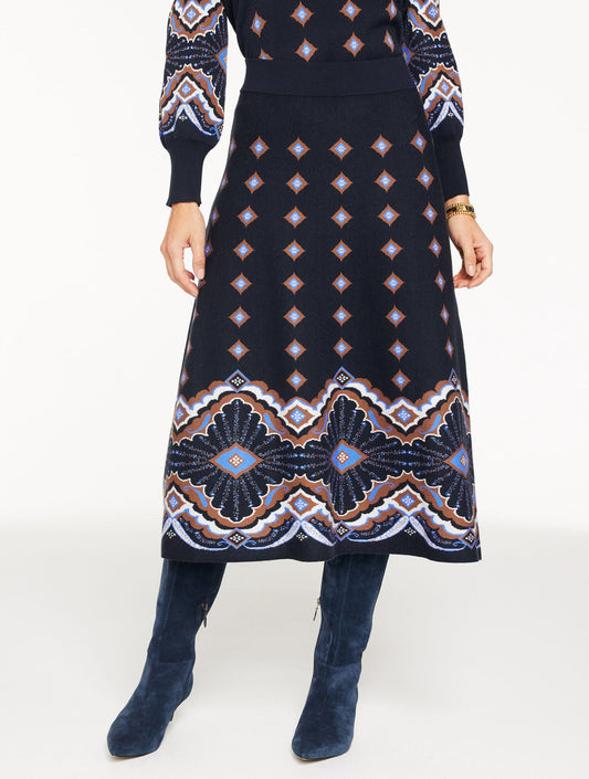 JACQUARD FIT & FLARE SKIRT - SCALLOP MEDALLION | Talbots