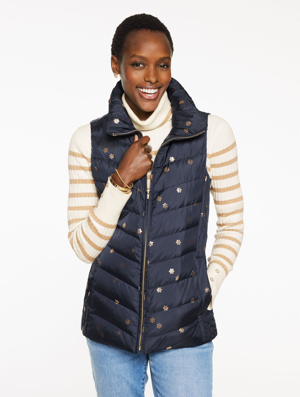 DOWN PUFFER VEST - SCATTERED SNOWFLAKES | Talbots