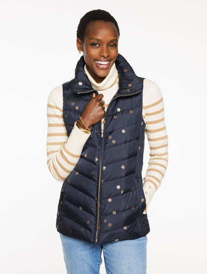 DOWN PUFFER VEST - SCATTERED SNOWFLAKES | Talbots