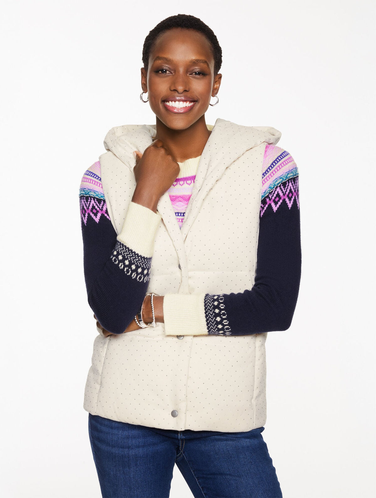 STUDDED FLANNEL HOODED VEST | Talbots