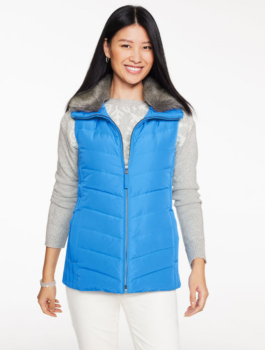 FAUX FUR COLLAR DOWN PUFFER VEST | Talbots