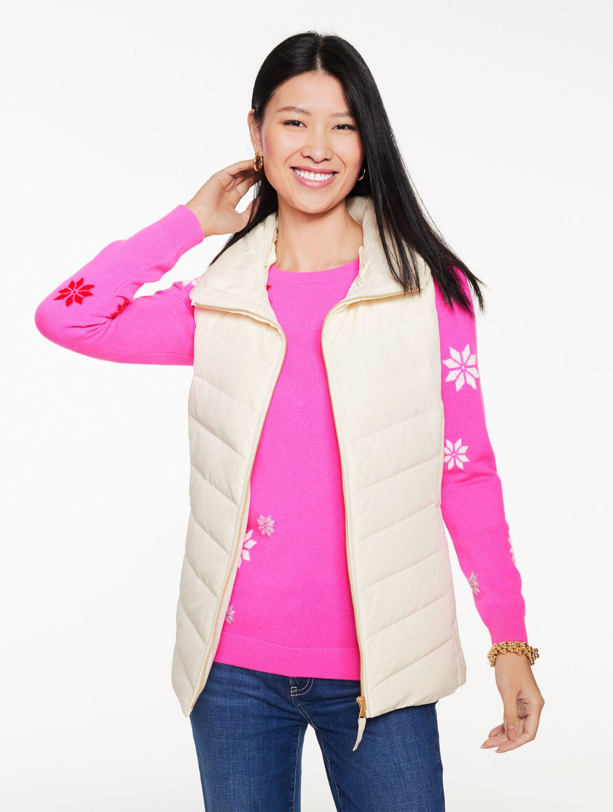 FAUX FUR COLLAR DOWN PUFFER VEST | Talbots
