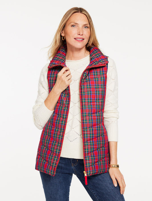 DOWN PUFFER VEST - BLISSFUL PLAID | Talbots