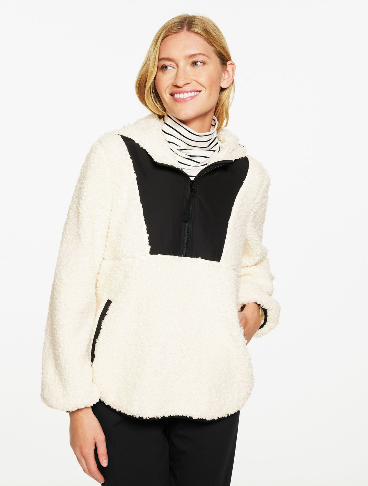 SHERPA HALF-ZIP HOODED PULLOVER - COLORBLOCK | Talbots