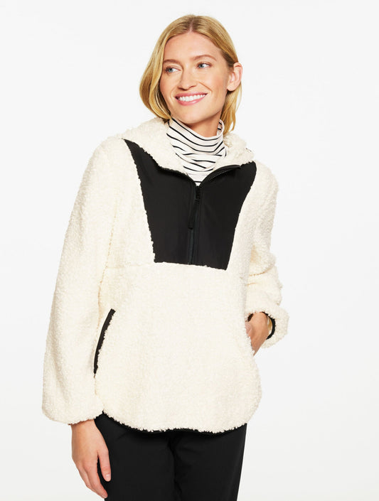 SHERPA HALF-ZIP HOODED PULLOVER - COLORBLOCK | Talbots